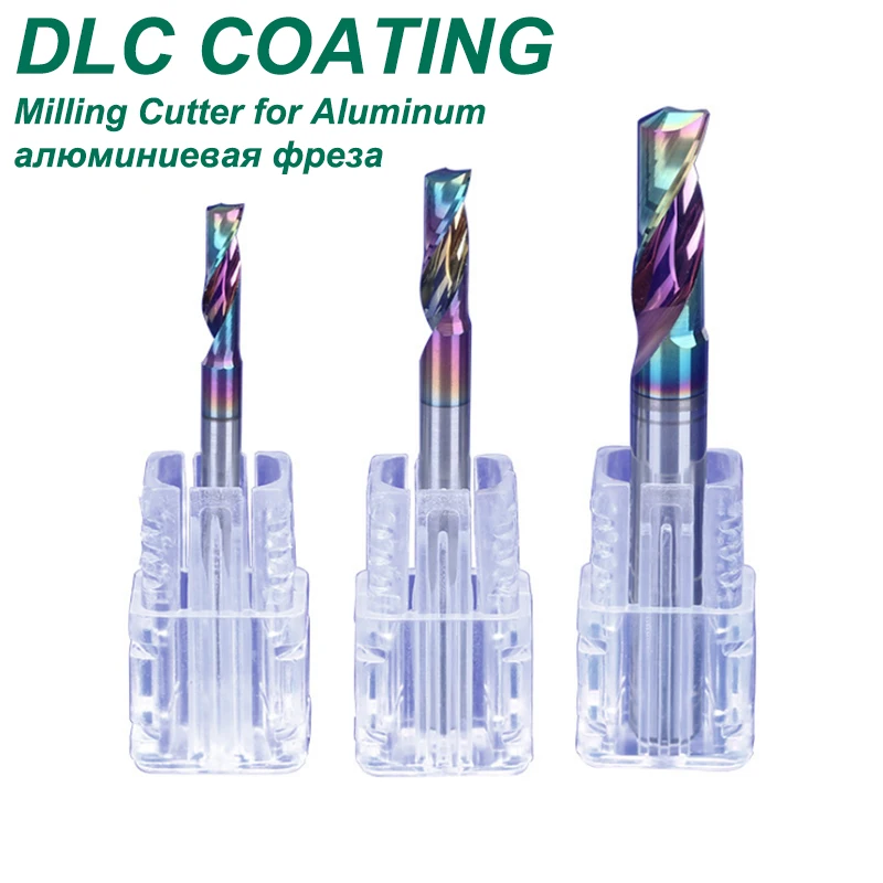 1pc HRC70 Cortador de fresado de aluminio 3.175 4 6 8 mm Flauta Une flauta DLC recubrimiento DLC Molino de carburo de tungsteno sólido para cobre ALU
