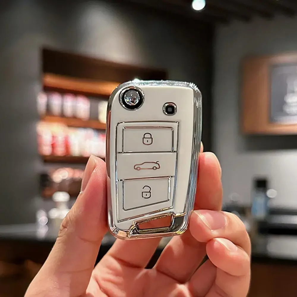 

Для Polo Skoda Octavia A7 Kodiaq Seat Ateca Leon Golf 7 MK7 VII Tiguan Мягкий чехол из ТПУ для автомобильного ключа, держатель брелка, протектор