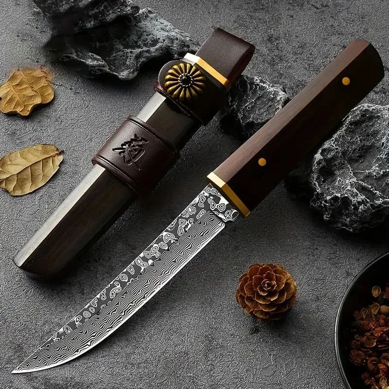 Longyin Damascus steel knife fruit knife high-grade household knife high hardness sharp outdoor knife KR9195