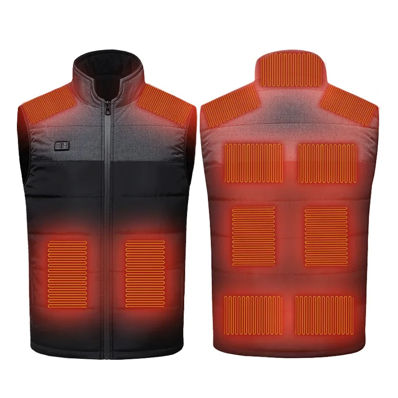 Mens Womens USB Electric Heated Vest Autumn Winter Front Back Heating Cotton Padded Stand Collar Slim