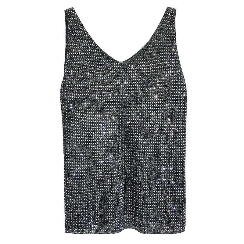 Summer New Fashion Camisole Tanks T Shirts Women Heavy-duty Ironing and Drilling Knitting Tops Y2k Top