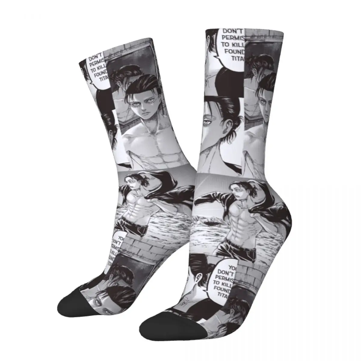 Casual Eren Yeager Attack On Titan Skateboard Socks AOT Polyester Crew Socks for Unisex Breathable