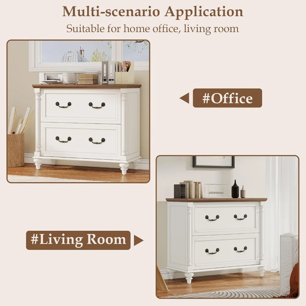 Farmhouse Lateral File Cabinet 2 Drawers File Cabinet for Legal/Letter/A4 Size Hanging Files, Large Wood File Storage Cabinets P