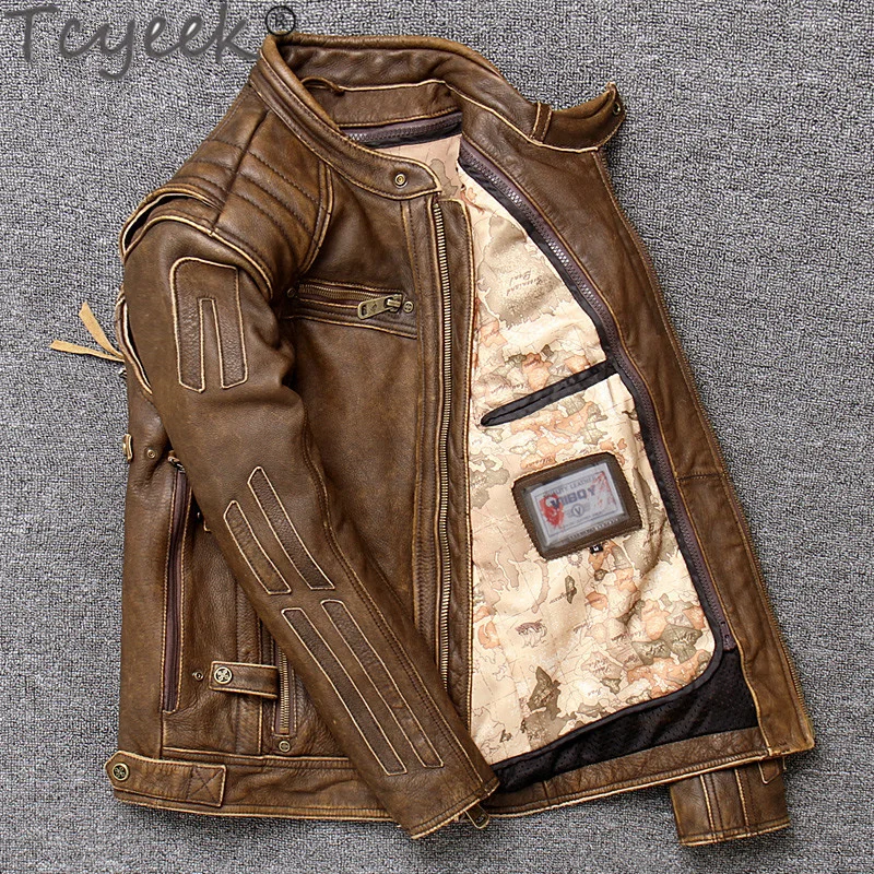 Real High Quality Leather Jacket Men Motorcycle Cow Leather Vintage Mens Autumn Jackets Men Clothing Chaquetas Hombre 334