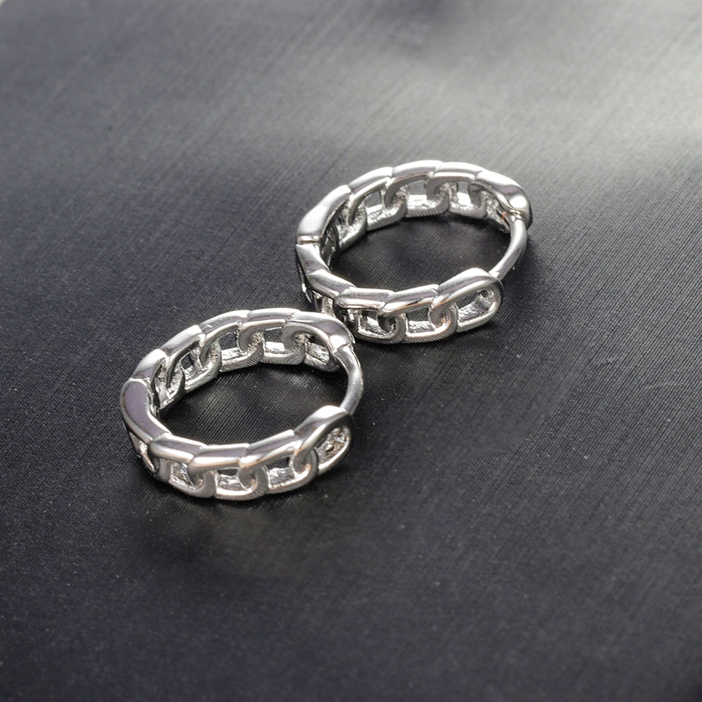 Fashion Zircon Link Chain Cross Hoop Earrings For Women Korean Stainless Steel Circle Huggie Piercing Earrings Wedding Jewelry