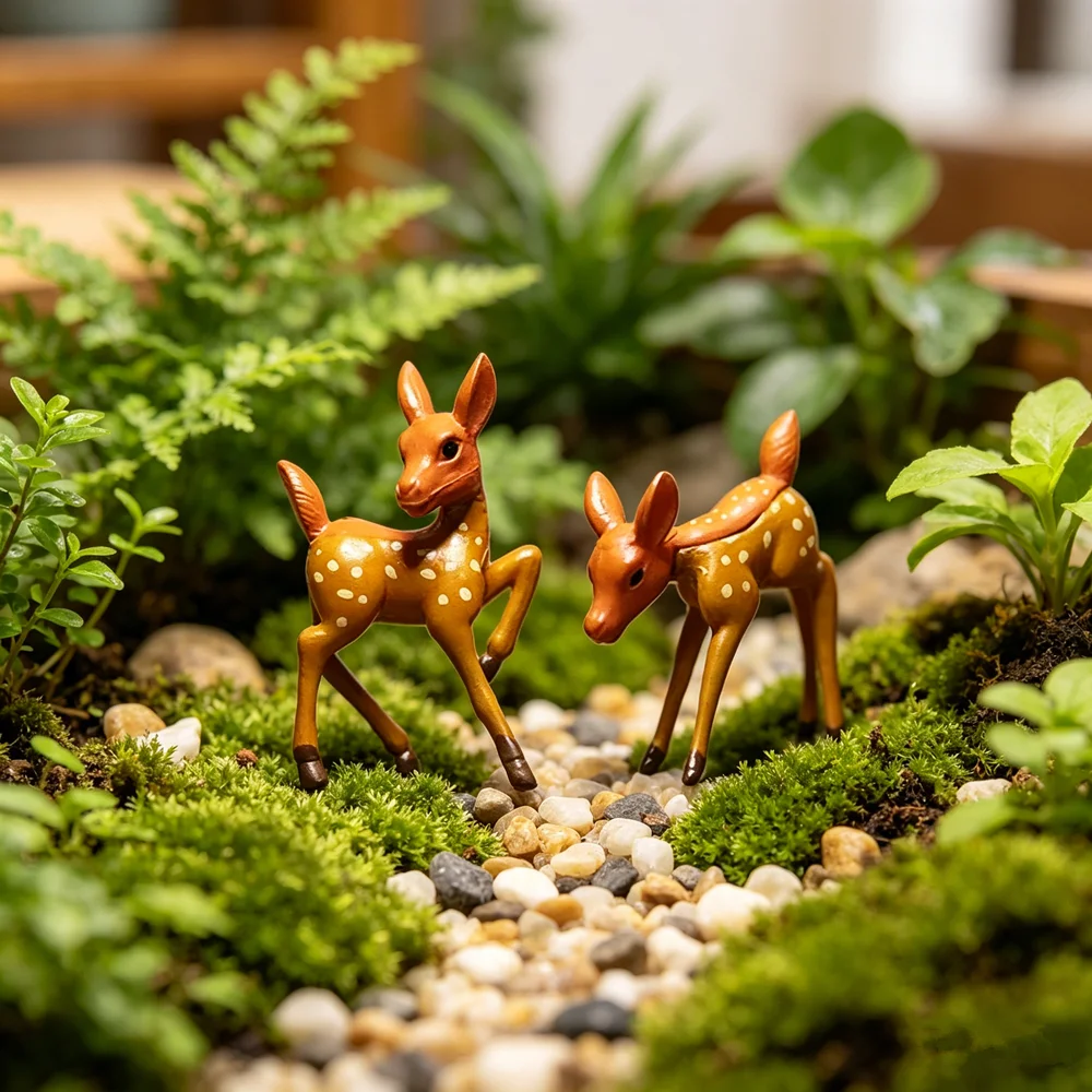 A Pair Deer Artificial Mini Sika Deer Fairy Garden Miniatures Gnomes Moss Terrariums Crafts Figurines For Home Decoration