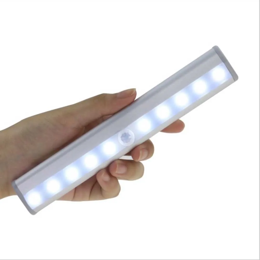

10 Led Motion Sensor Night Cordless Closet Cabinet Lights Adhesive Stick-On Wardrobe Drawer Light Durable Plastic Garage