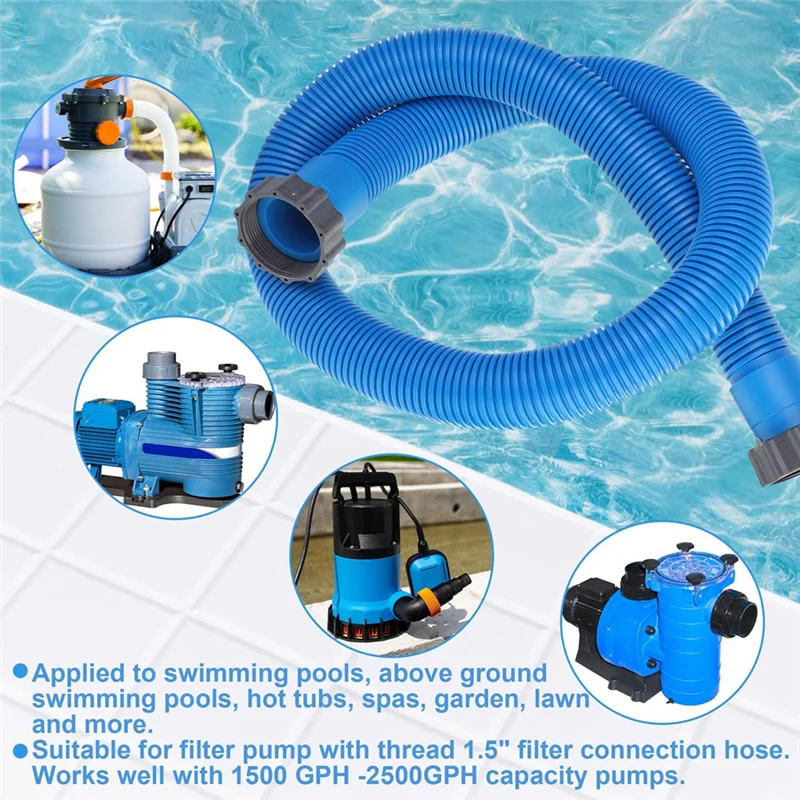 

AEF5-2 Pcs 1.5 Inches 59 Inches Pool Hoses For Above Ground Pools With 2 Hose Adapters, Pool Pump Hose Accessories
