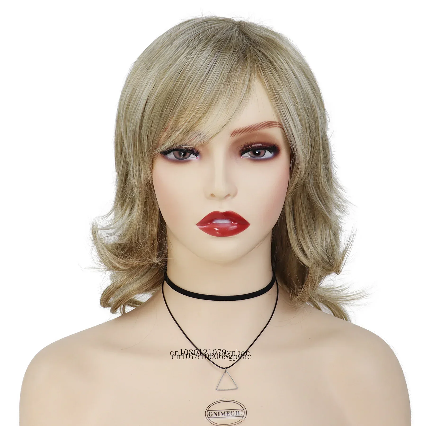 Natural Synthetic Blonde Wig for Women Lady Short Curly Wigs with Bangs Daily Costume Party Use Heat Resistant Fiber Fake Hair