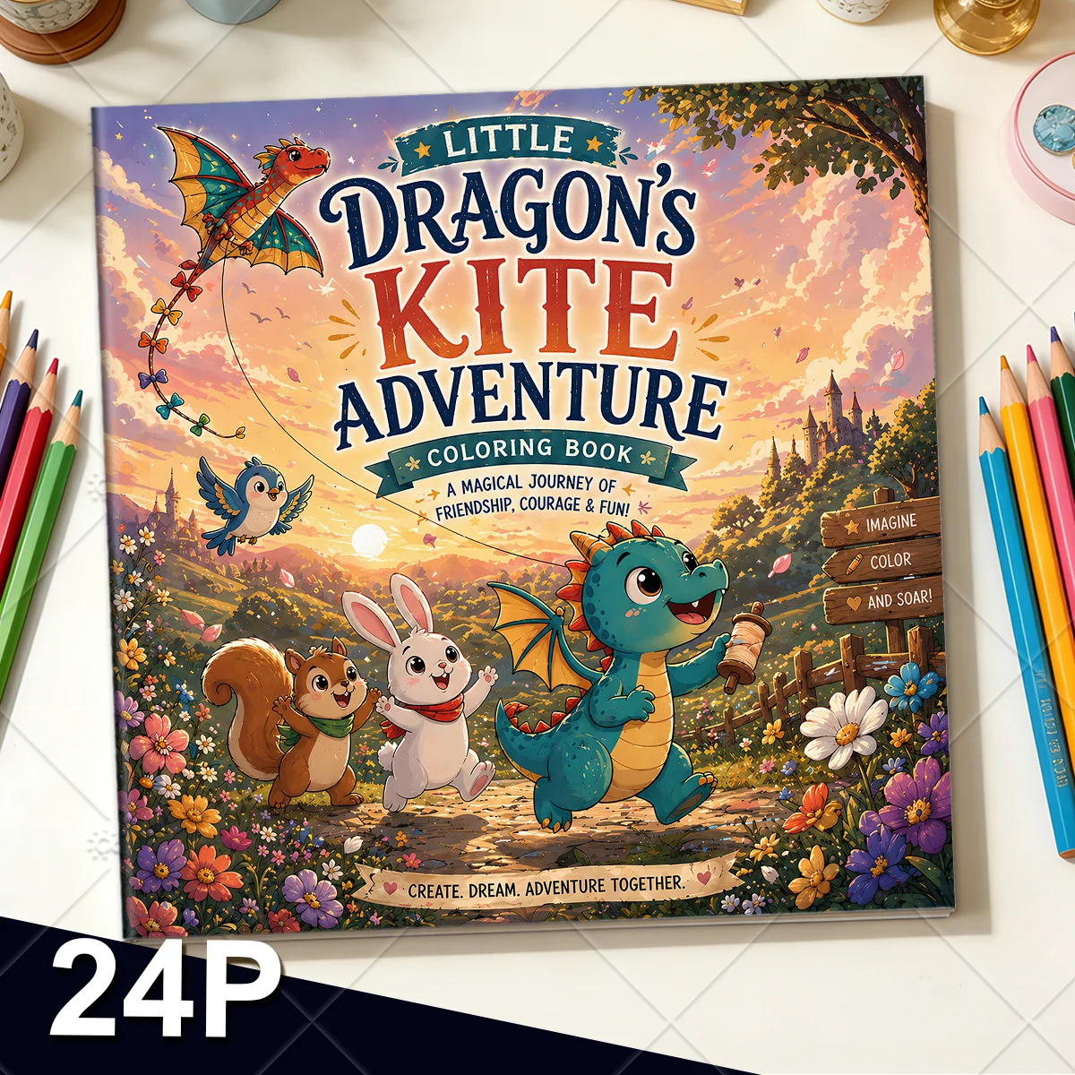 LITTLE DRAGON'S KITE ADVENTURE Coloring Book for Adult Featuring Bold-easy Patterns for Relaxation DIY Painting Drawing Book