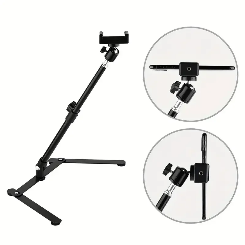 1pc 10 Inch Selfie Ring Fill Light, Dimmable LED Ring Light With Phone Holder, Adjustable Desktop Overhead Tripod Stand For YouT