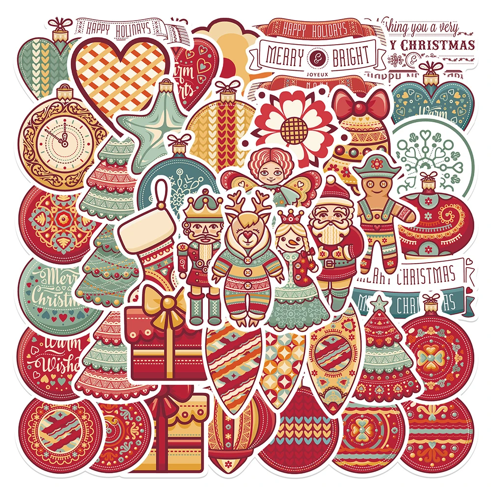 

10/30/48pcs Funny Christmas Baubles Cute Stickers Decoration For Party Skateboard Scrapbook Phone Retro Sticker Decals Kid Toy