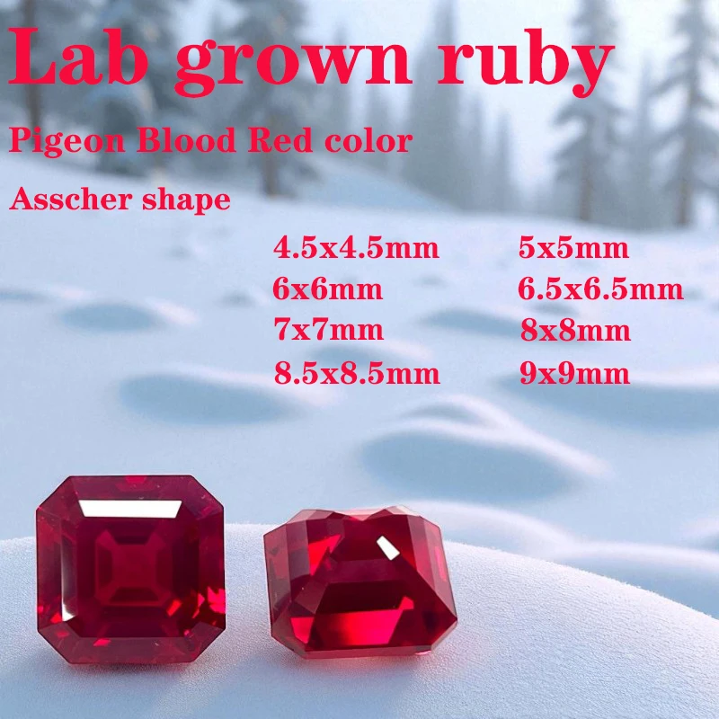 

Ruby Asscher Cut VVS1 Lab Grown Gemstone Pigeon Blood Red Color Wholesale Advanced Jewelry Rings Earrings Making Certificate
