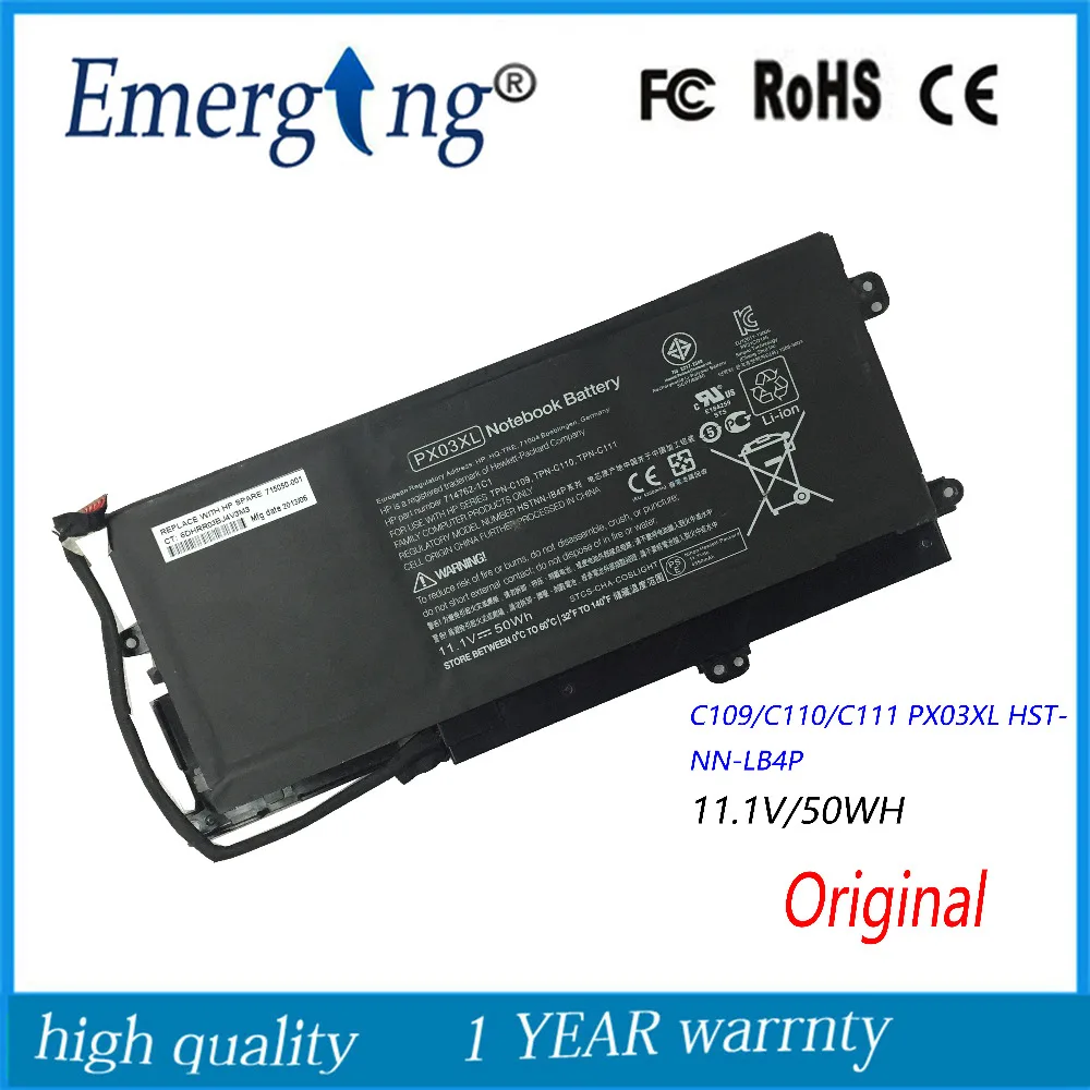 11.1V 50WH New Original Laptop Battery for HP TPN C109/C110/C111 PX03XL HSTNN-LB4P