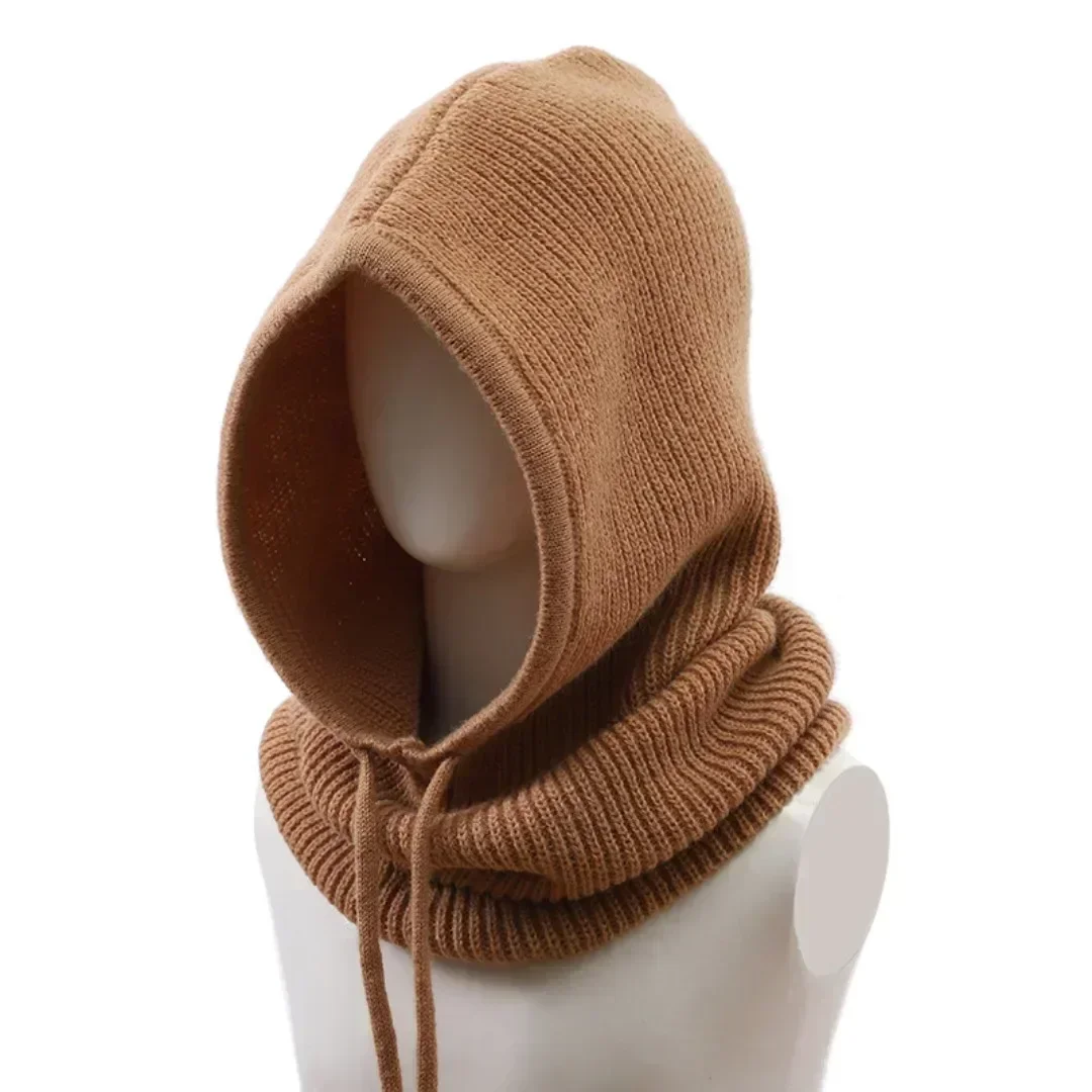 Winter Balaclava Hats For Men&Women Unisex Knitted Hooded Caps Outdoor Warmer Drawstring Hats One-Piece Neck Collar Beanies Cap