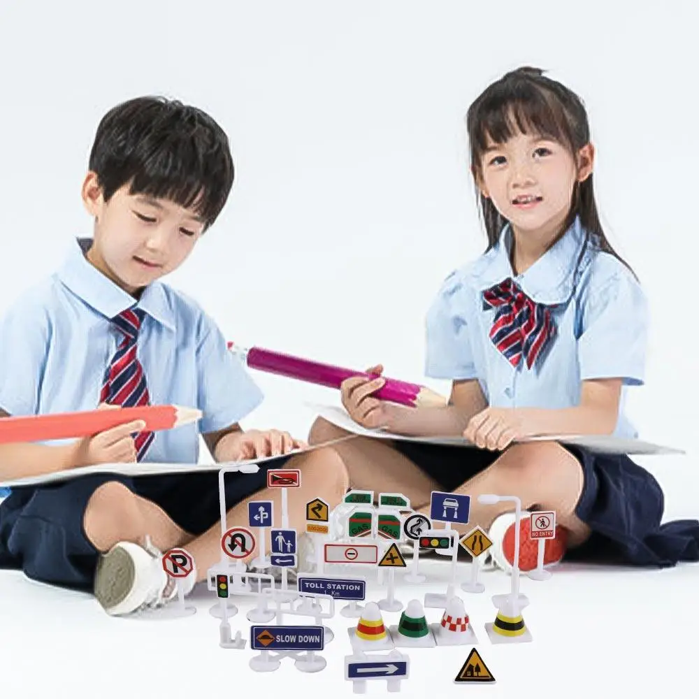 Modelos de sinal de trânsito para estacionamento, folha de estrada, semáforo, barreira de trânsito, construção educacional, cones de sinal de rua, brinquedo infantil