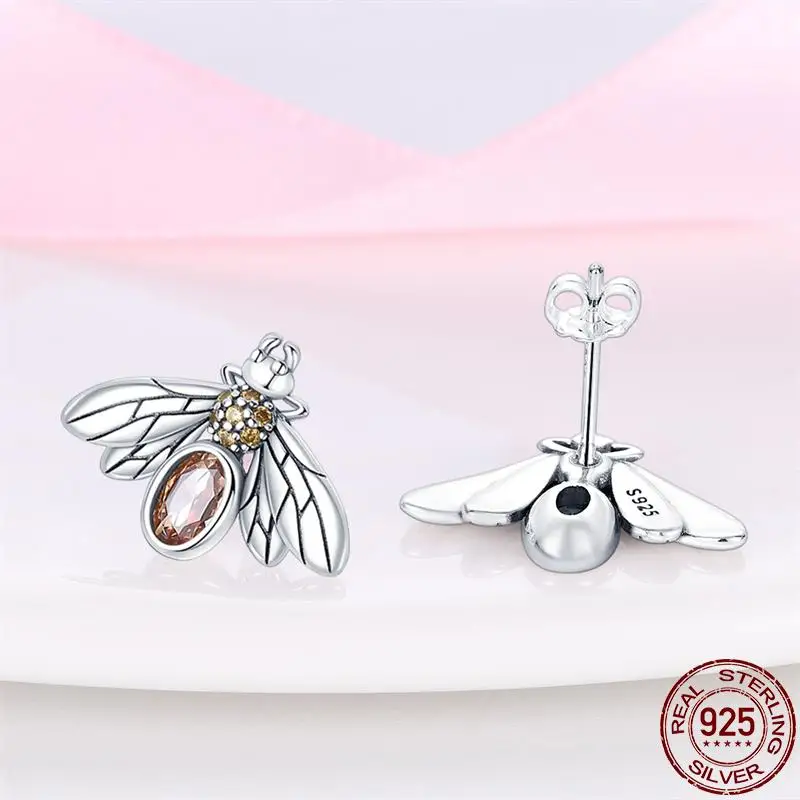 100% 925 Sterling Silver Hot Sale Original Charms Bee Series Earrings For Women Pave CZ Fine Engagement Anniversary Jewelry Gift