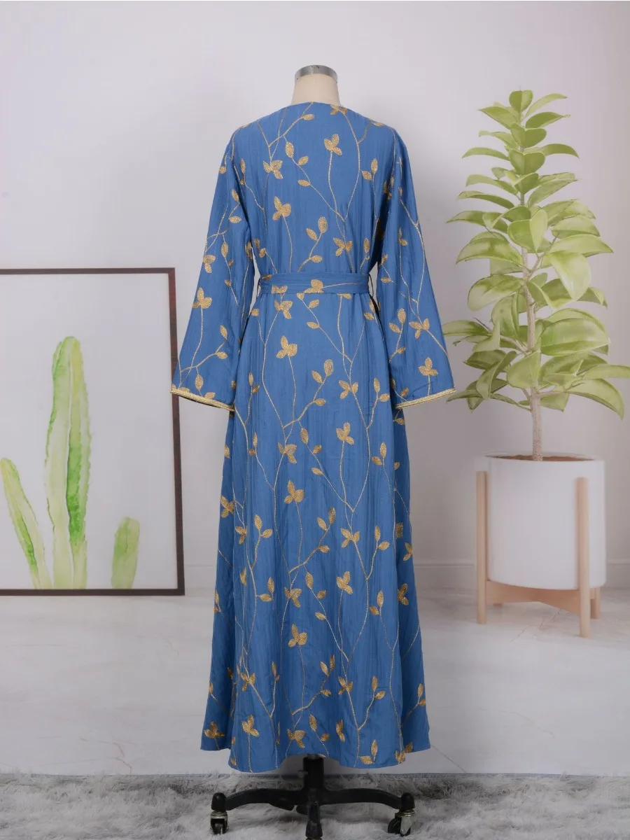 Eid Muslim Embroidery Party Dress for Women Jalabiya Abaya Ramadan Long Dresses Abayas Woman Kimono Robe Caftan Vestidos 2024