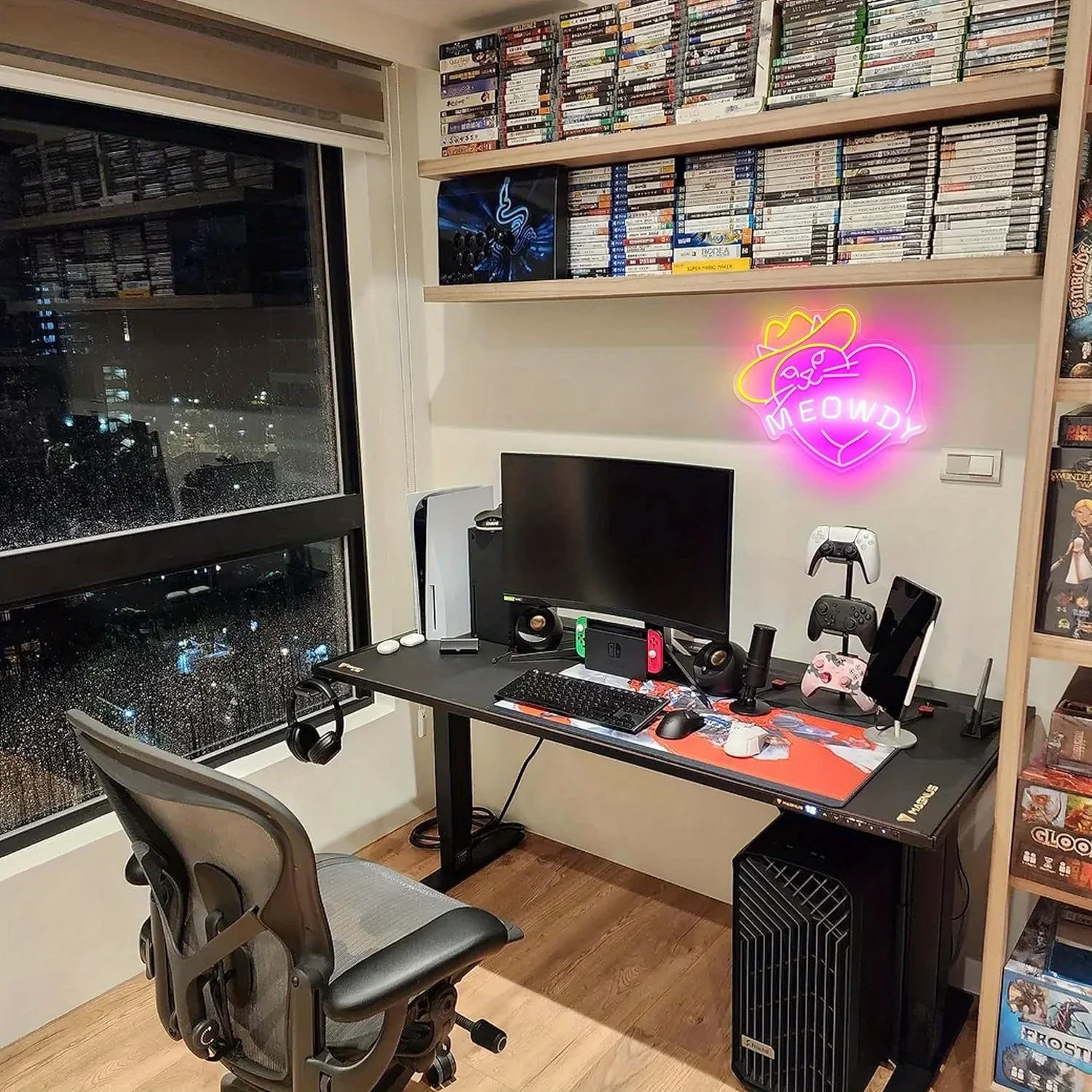 Neon Sign for Wall Decor Cowgirl Cat in Heart Shape LED Neon Light USB Powered Dimmable LED Neon Light Sign Cat Lover Gifts