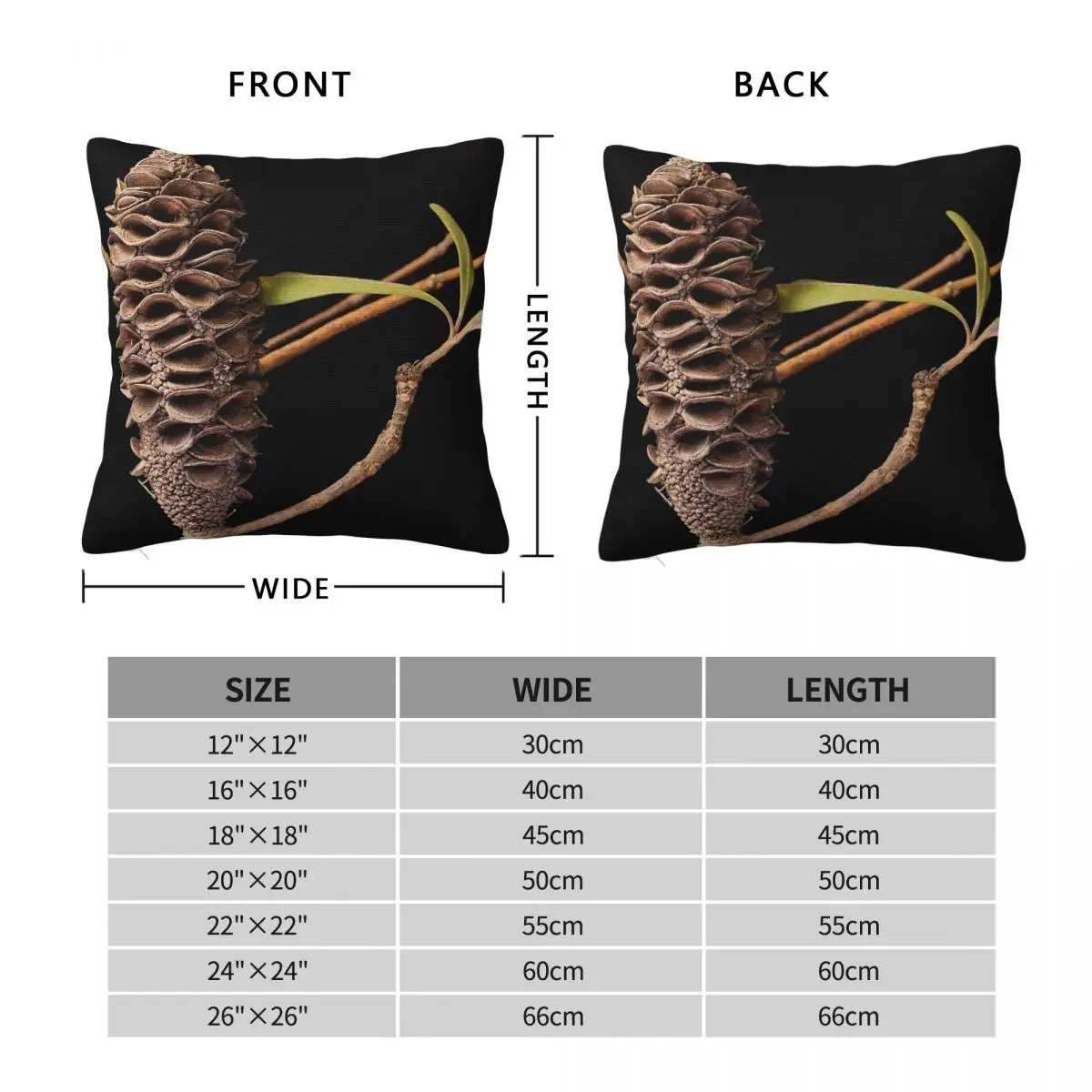 Banksia Seed Pod Square Pillowcase Polyester Linen Velvet Printed Zip Decorative Pillow Case Sofa Seater Cushion Cover 45x45