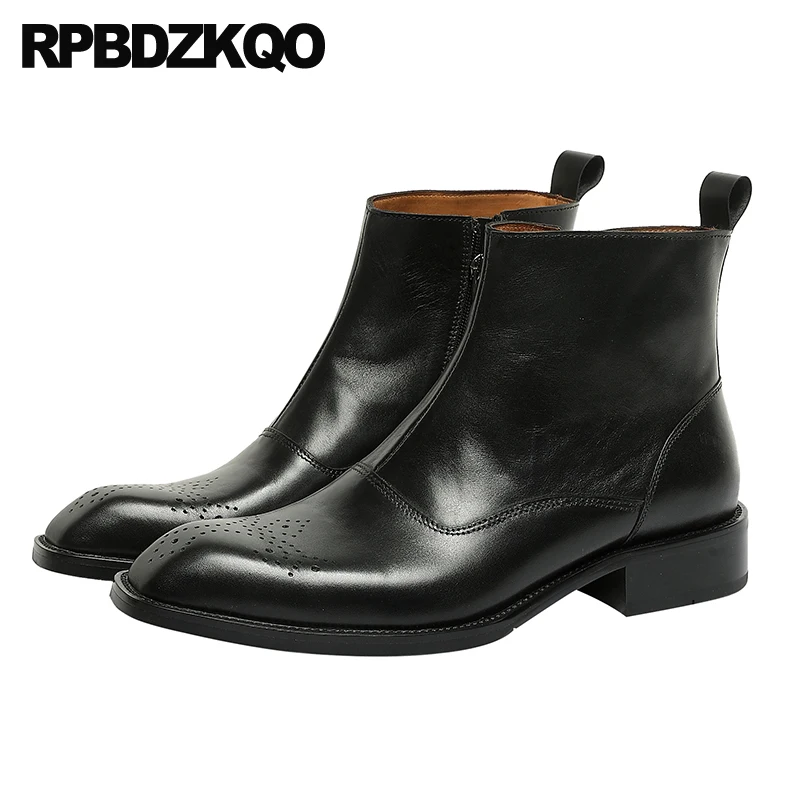 

Business Brogue Formal Italian Zip Up Real Leather Square Toe Ankle Mens Zipper Dress Boots Shoes Winter Slip On Fur Chelsea