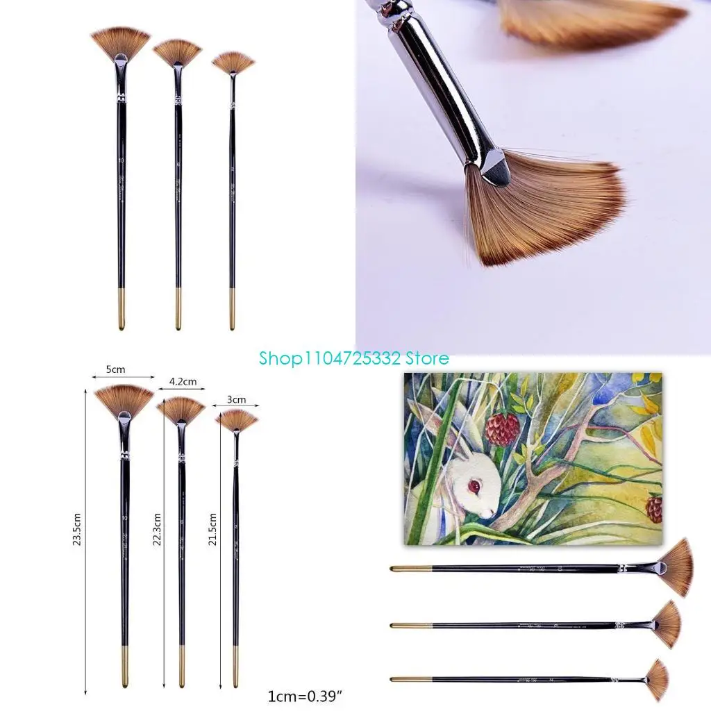 

P5EA Fan-shaped Paintbrush Stencil Brush Artist Paint Brush 3 Types Portable for Kids Students Artists Watercolor Drawing