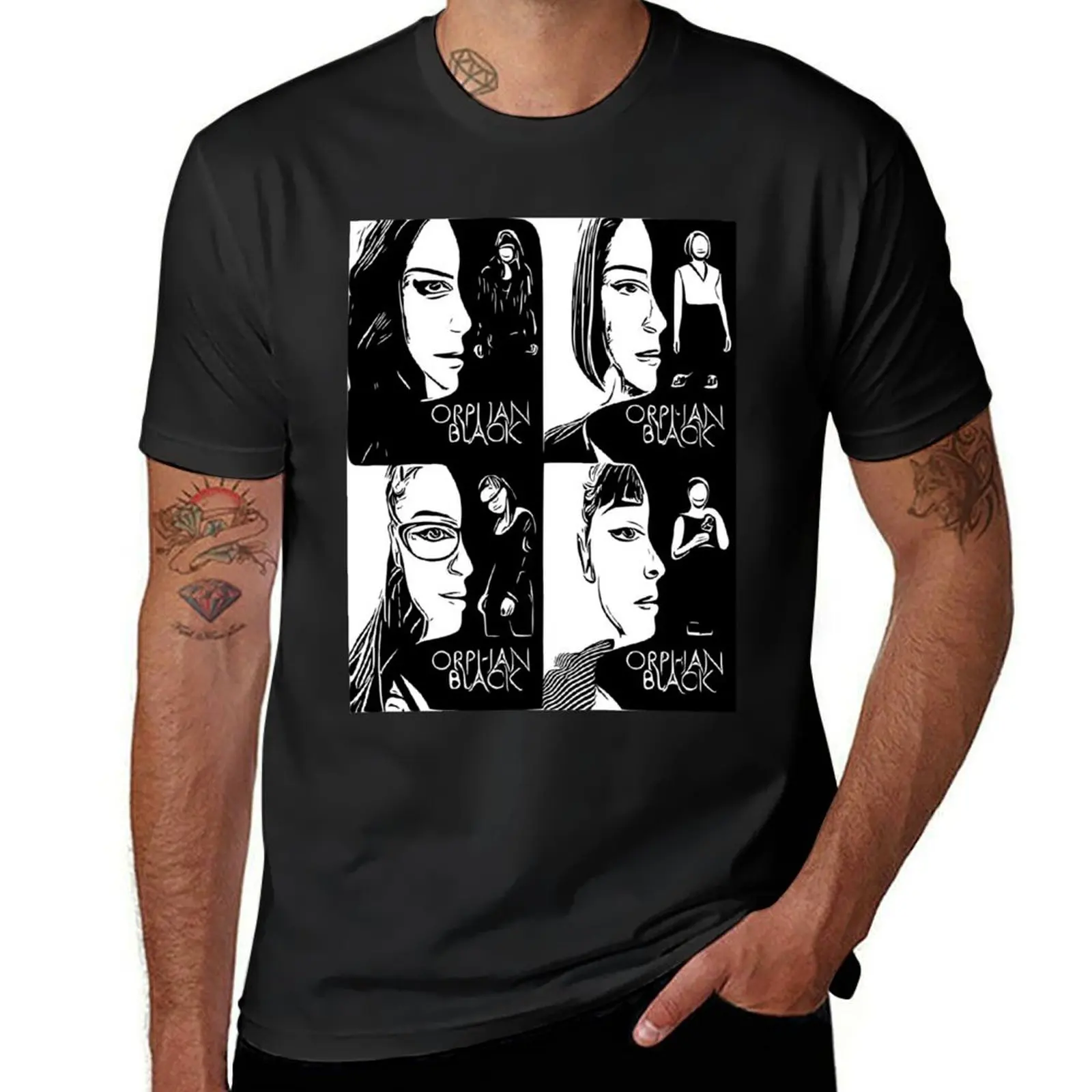 Orphan Black in black and white T-Shirt anime clothes plus sizes funny t shirts for men