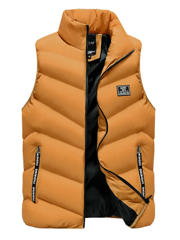 

Thiened Color Vest with Stand Collar Men's Faion Pure Color Svel Jaet Autumn Season Casual Wear