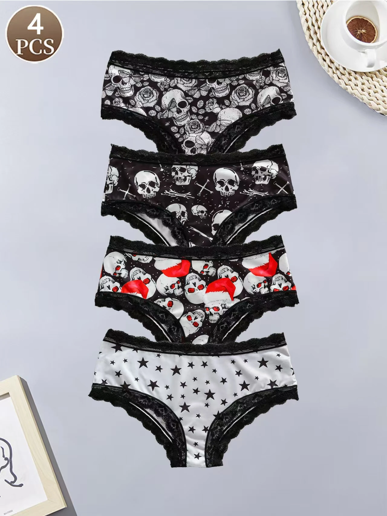4-PCS women's panties sexy lace panty fashionable and comfortable Christmas shorts for girls female underpants