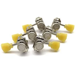 3L3R Vintage Style Guitar Locking Tuners Jade Yellow Tip Guitar Tuning Pegs Machine Heads for Les Paul SG Guitar Silver Nickel