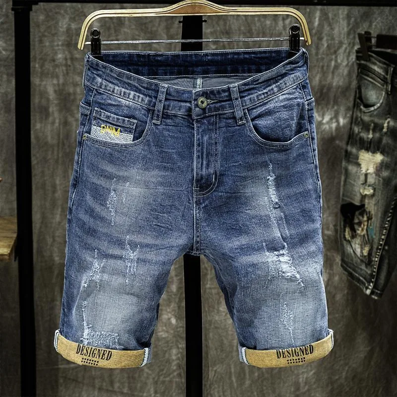 

Летние Новые Модные Однотонные Джинсовые Шорты в Американском Ретро-Стиле для Мужчин: Дышащие, Свободные, Спортивные, Высококачественные Брюки