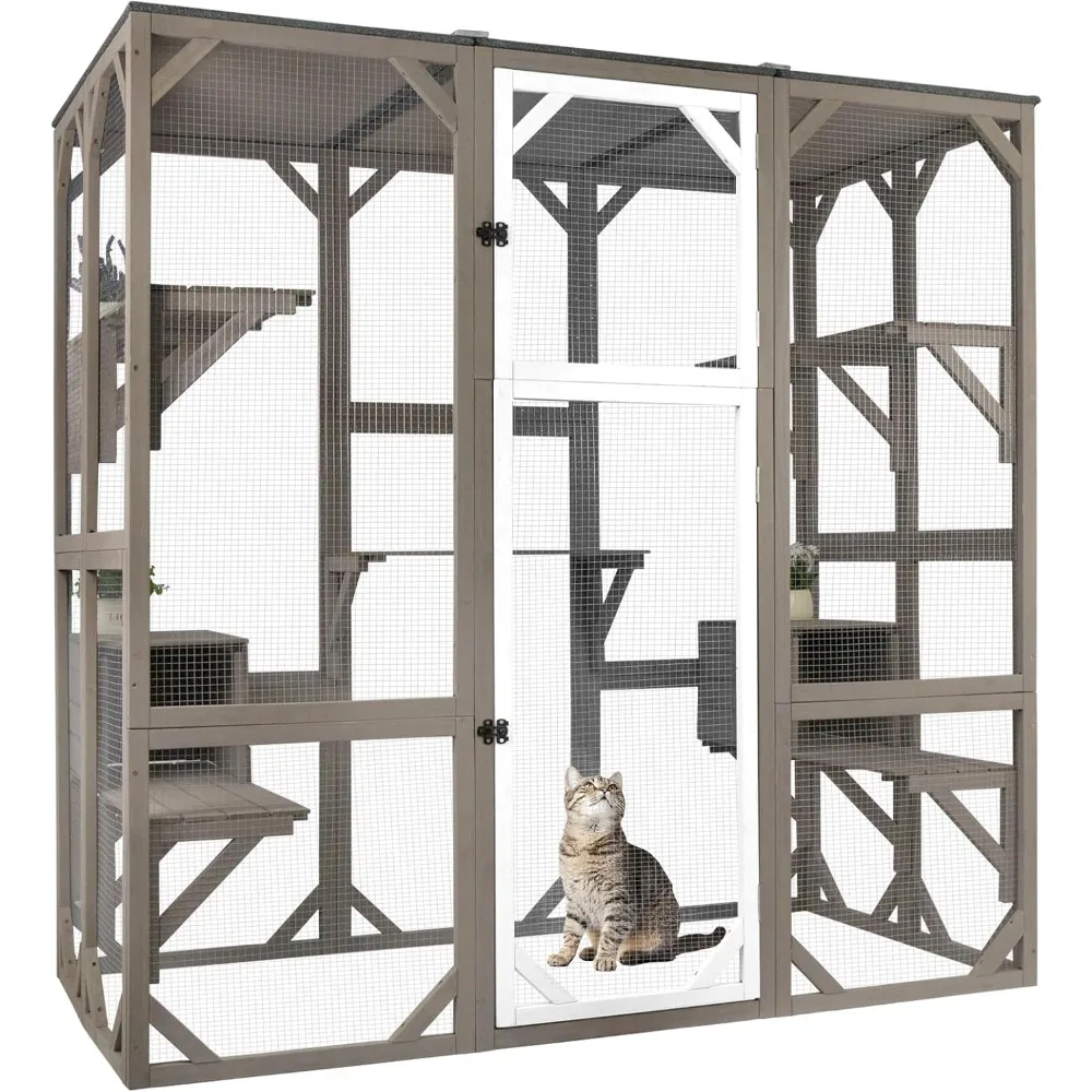 

Outdoor Cat Enclosure Catio Cats House, Cats Cage Condo Indoor Playpen Kitty House Shelter with Multi Platforms