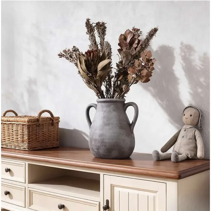 for Amazon Hot Sale Surprise Quiet Wind Ceramic Binaural Vase Living Room Decoration Retro Old Flower Arrangement Vase
