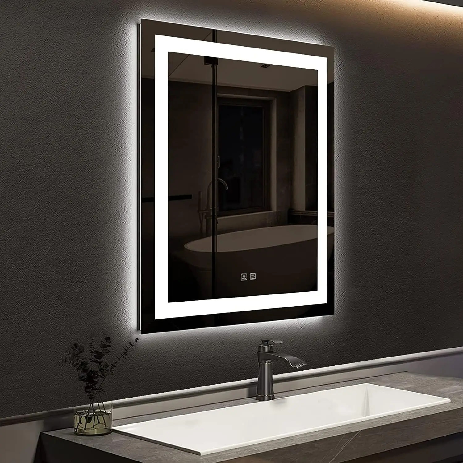 

24 x 30 Inches LED Bathroom Mirror with Front and Backlit,Anti-Fog,3 Colors and Dimmable Light(Horizontal/Vertical