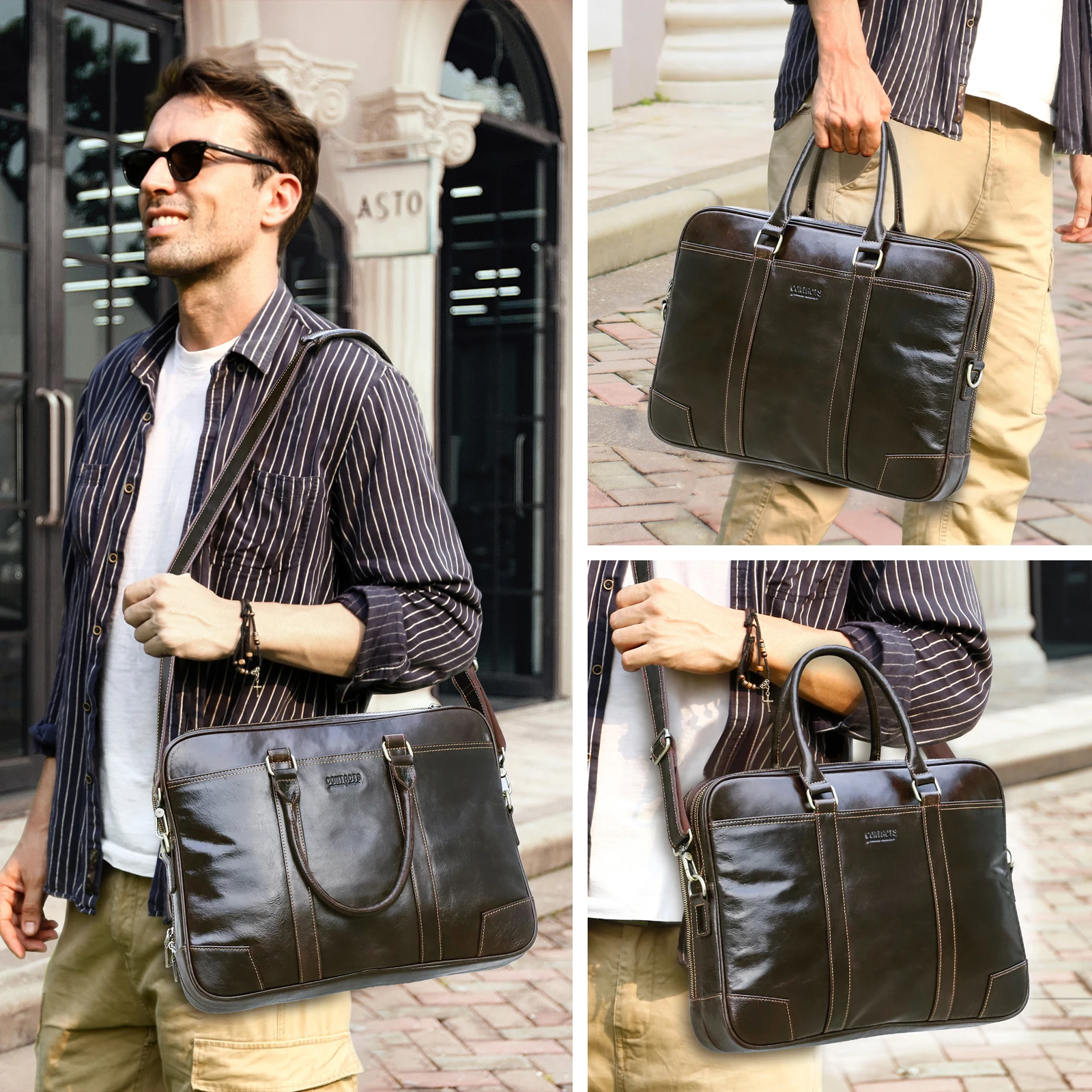 enuine Leather Laptop Bag Business Tote Bag Briefcase Large Capacity Storage Handbag for MacBook Air Pro Notebook 14.2 Inch view 3