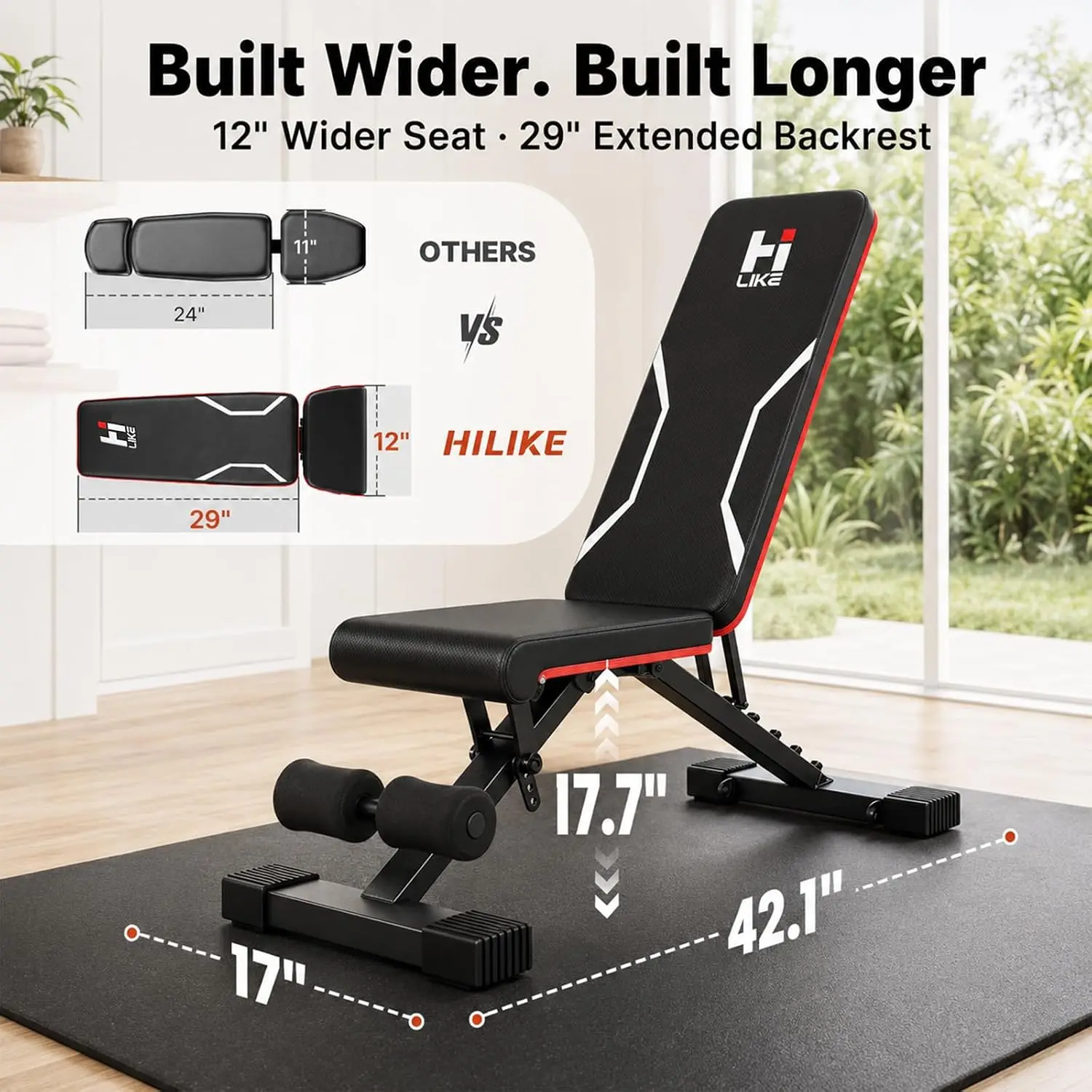 900LBS Capacity Adjustable Weight Bench for Workout, Foldable Strength Training for Home Gym Equipment Set