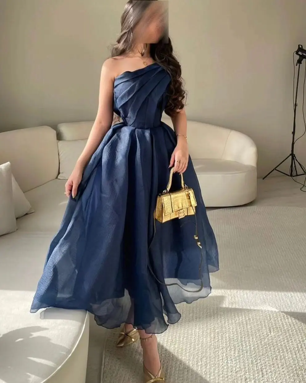 

Sapmae One-shoulder Ball Gown Ruffle Floor-length Tulle Bule ZipperUp Prom Evenning Formal Cocktail Dress Suit For Women In 2023