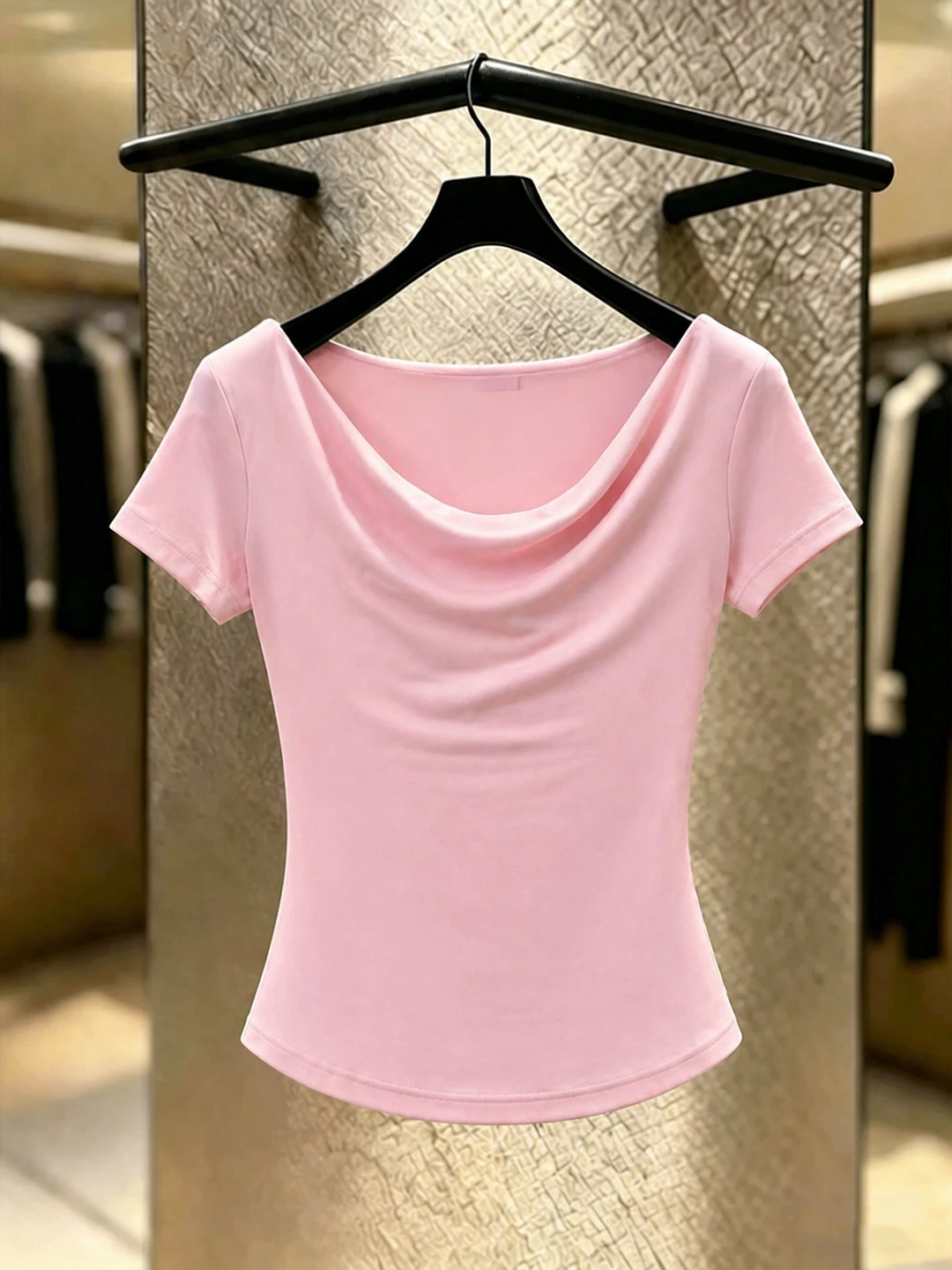 

Slim Fit Short Sleeve T-Shirt Women's Overhead Summer Fashionable Versatile Age-Defying Korean Style Commute Silk Material
