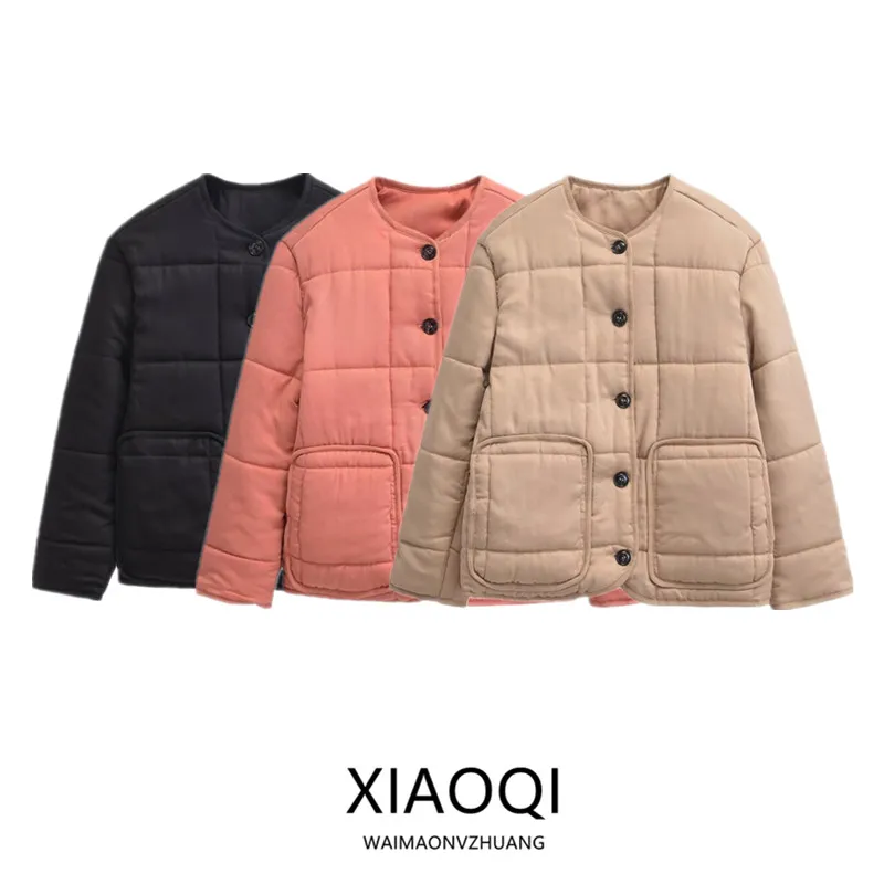 

Женская свободная хлопковая куртка с круглым вырезом, длинными рукавами и карманами, новинка 2024 года, для повседневной носки, тонкая, стандартного кроя