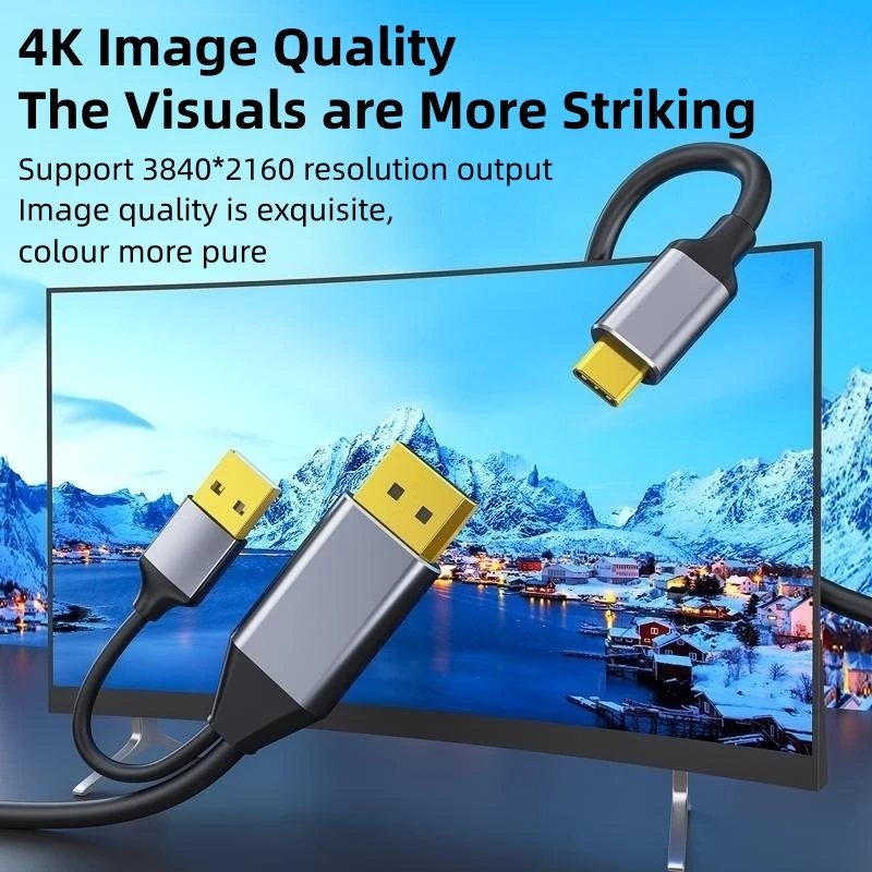 DP to Type-C Connection Cable 4K 60Hz 1080P HD Converter Data Cable for Laptop DP Connect Type-C Portable Screen VR Glasses