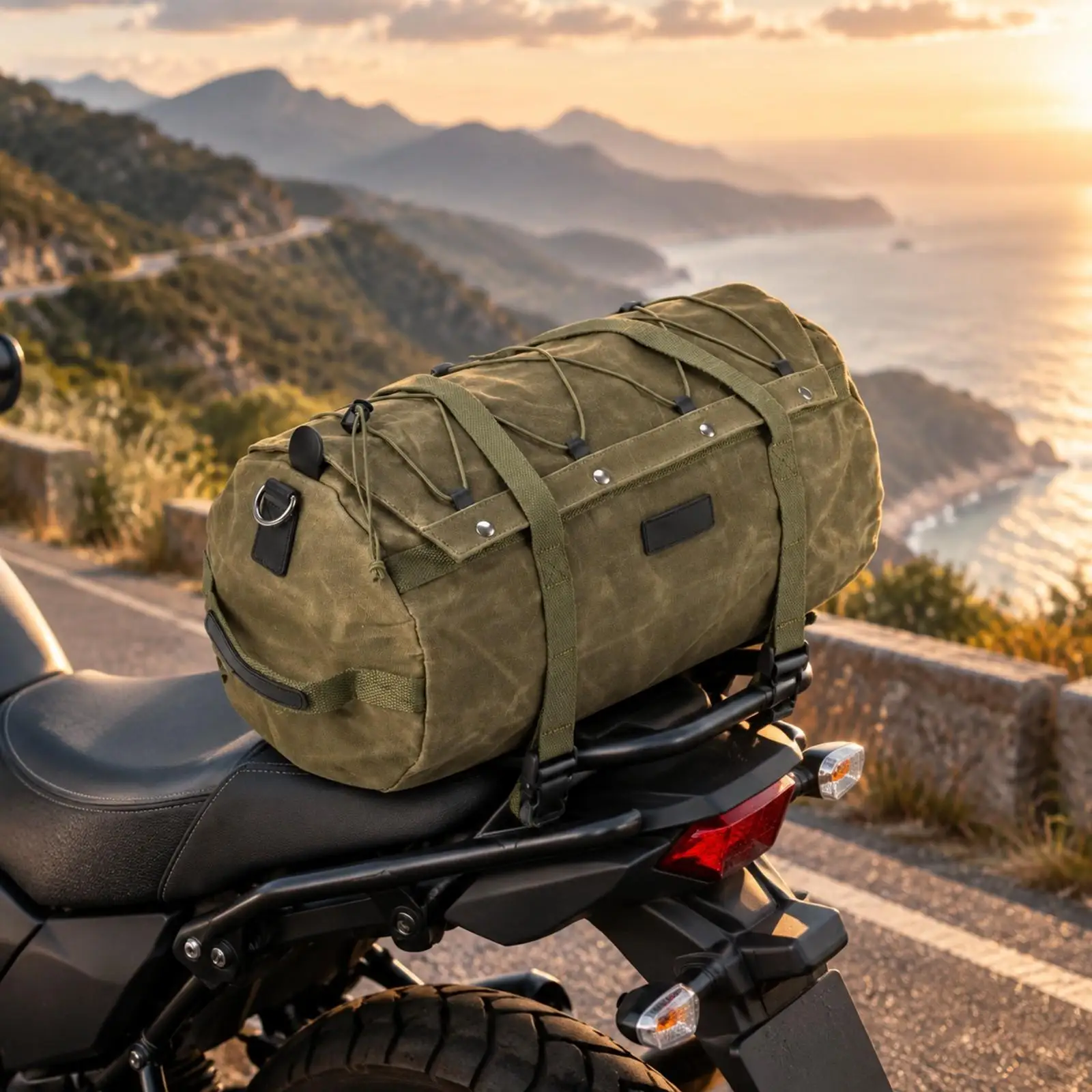 Canvas Motorcycle Rear for seat Duffel Bag Foldable Storage for Short Trip with Shoulder Strap and Snap Straps