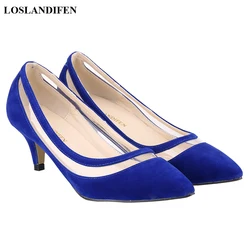 Comfort Low Office Lady Shoes New Pointy Toe Women Pumps Sexy Transparent PVC Patchwork Flock High Heel Female Single Shoe Dress
