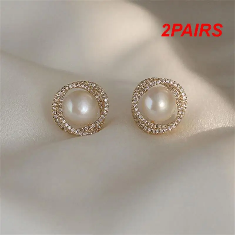 2PAIRS Pearl Zircon Earrings Fashion Bow Tie Jewelry Accessories Highly Sought After Vintage Style Earrings Design Earrings