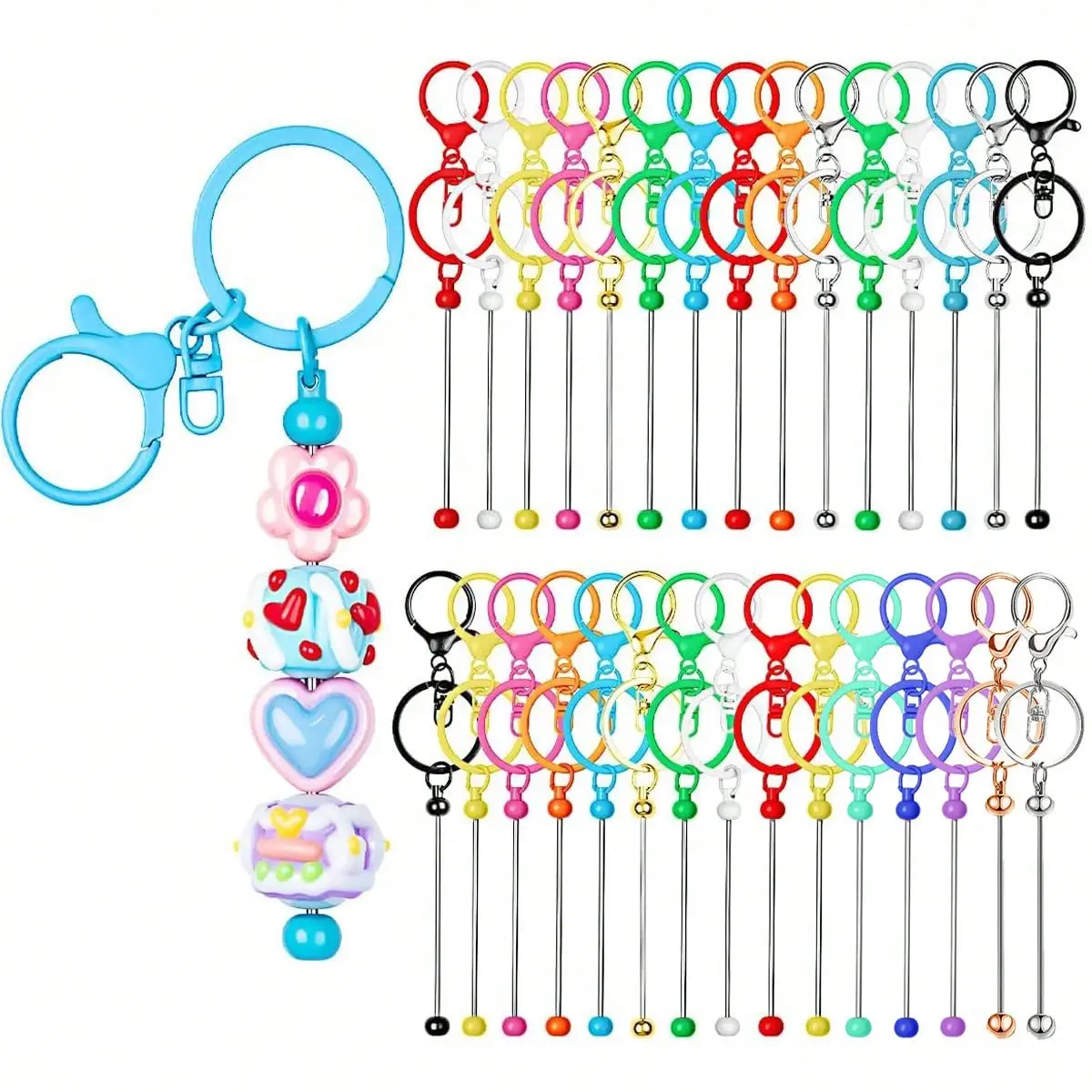 

1pc Beaded Alloy Keychain Set, High-Quality DIY Customizable Pendant Accessories, Multi-Color Mix & Match Ins-Style Gift, Suitable For Bag Charms, Keychains
