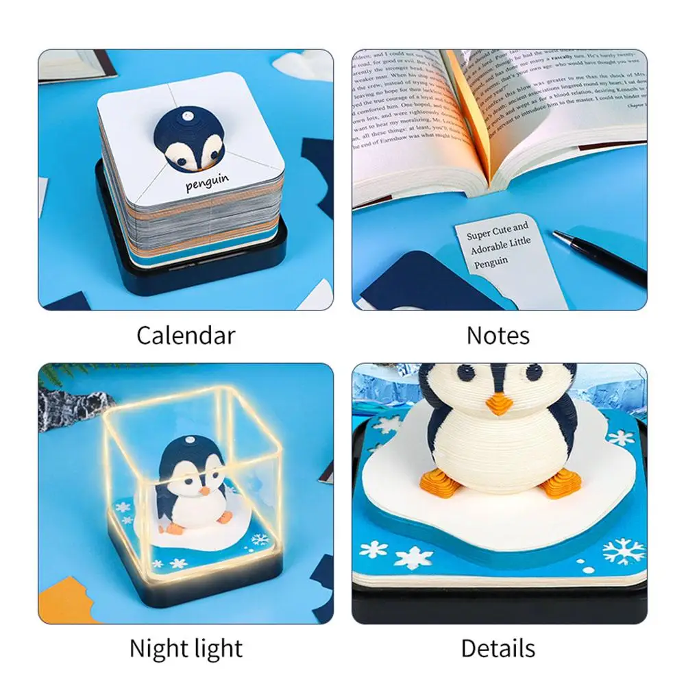 Omoshiroi Block 3d Memo Pad Calendar 2025 Cute Penguin Accessories Office Sticky 3d Gift Paper Notes Love Carved Items Mini S2n4