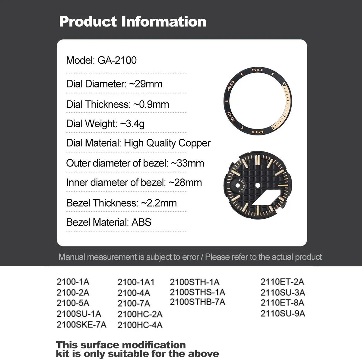 Modification Watch Dial For GA2100 GA2110 GA-2100 Luminous Hands Watch Part Dial 3in1 For GA-2110 Set Hour Marker DIY Watch Dial