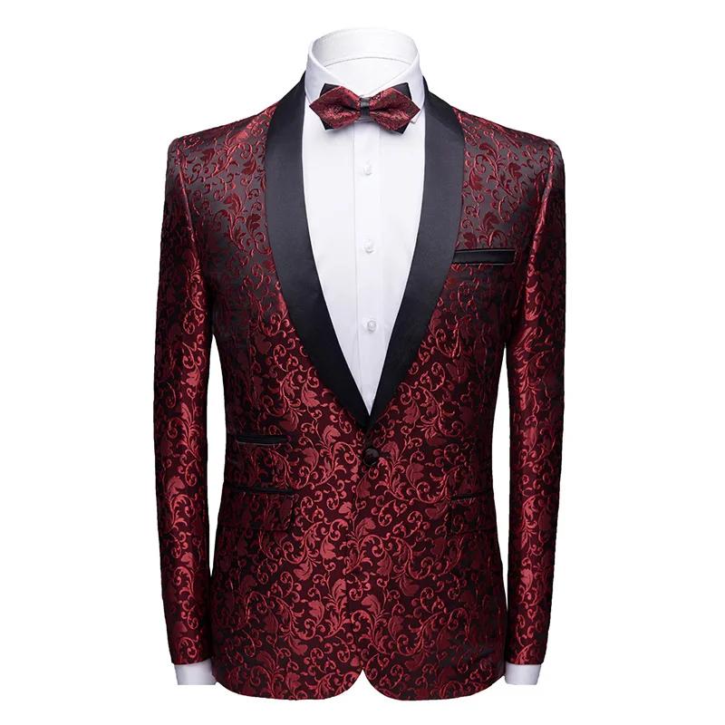 Classic Men Business Jacquard Suit Jacket Black / Red / Blue Fashion Men\'s Luxury Wedding Party Blazer Slim Fit Dress Coat