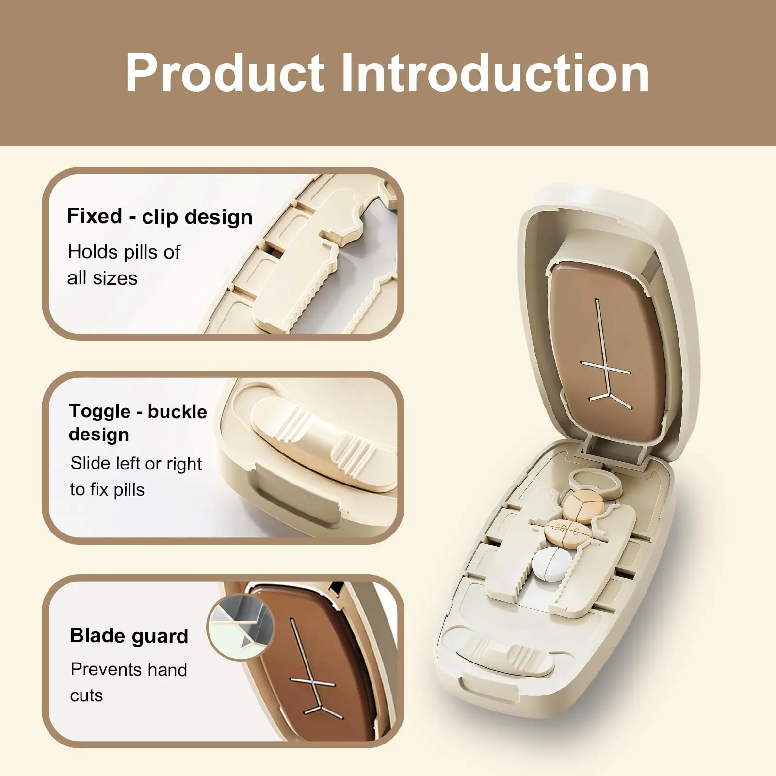 Drug Tablet Quartering 2/3/4 Precise Pill Cutting Portable Organizer Waterproof Removable Cleaning Stainless Steel Blade