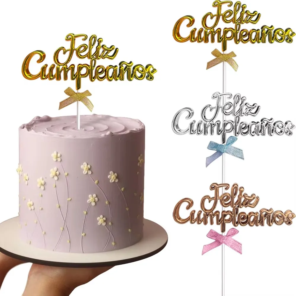 New Golden Spanish  Feliz Cumplieanos Cake Topper for Birthday Party Cake Decoration Supply