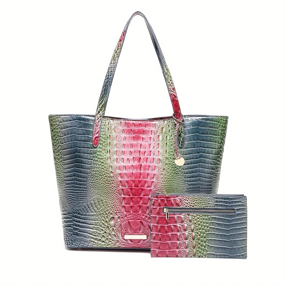 Ombre Crocodile Embossed Handbag Classic Style Tote Bag Women\'s Bag 2PCS women‘s Bag